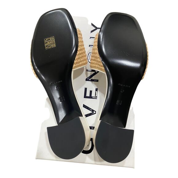 Givenchy Sandal Raffia 4G Block Heel Leather Mules Ivory Tan - Picture 11 of 11